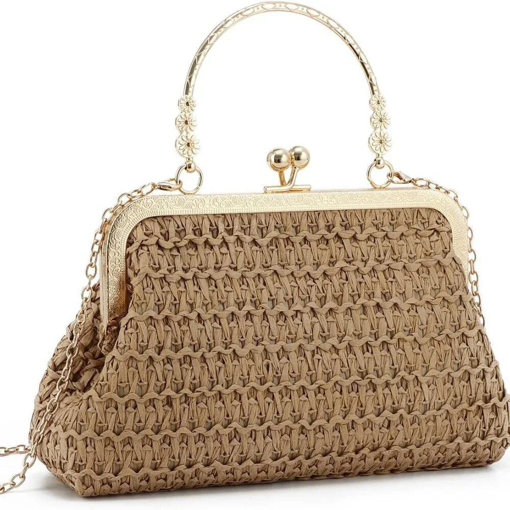 Women Straw Clutch Bag Woven Dumpling Summer Beach Crossbody Purse